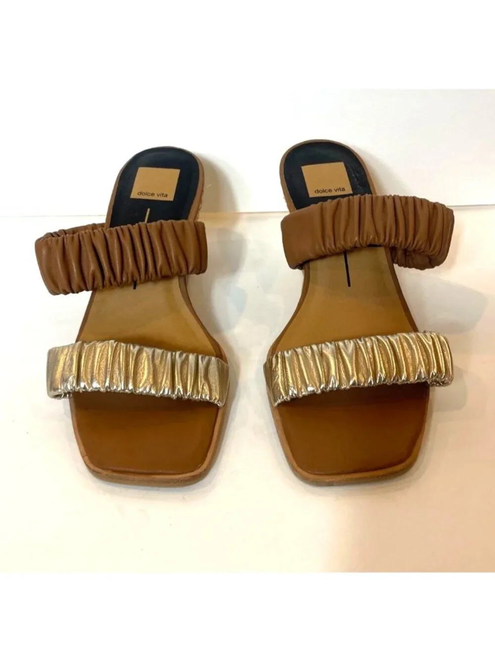 Dolce Vita Nadie Raffa Wedge Espadrille Sandals Double Gathered Leather Size 8